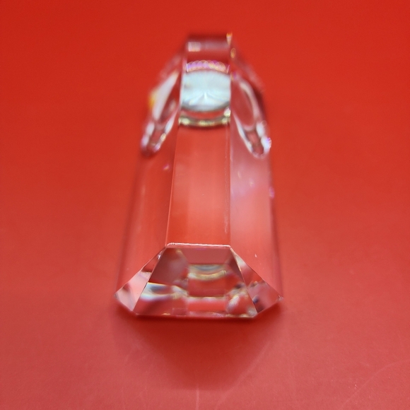 Desk Clock Crystal Cut Glass Paperweight Camry Gold Tone Triangular Column Nice! - Picture 10 of 12